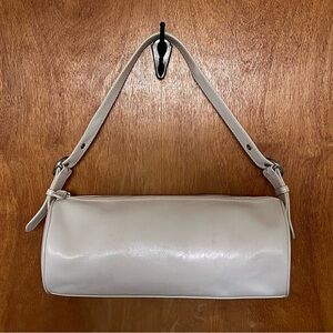 Preston & York white leather-like barrel shoulder tote bag handbag GUC